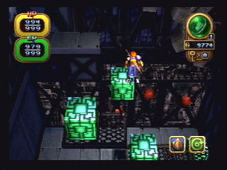 One of Alundra 2's most difficult block-jumping sequences: skill and timing are necessary to pass.